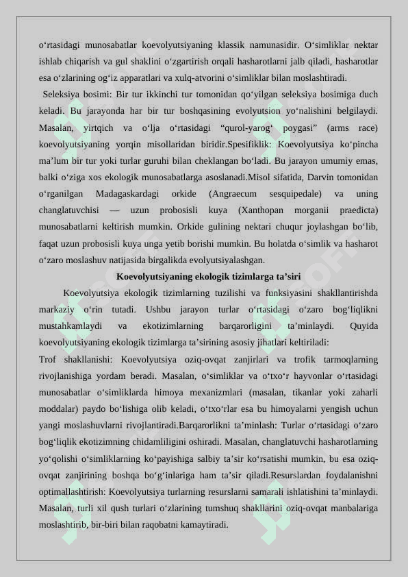 Koevolyutsiya va environmentalizm dialektikasi  (O‘zbekiston qizil kitobga kiritilgan hayvonlar va o‘simliklar) 7