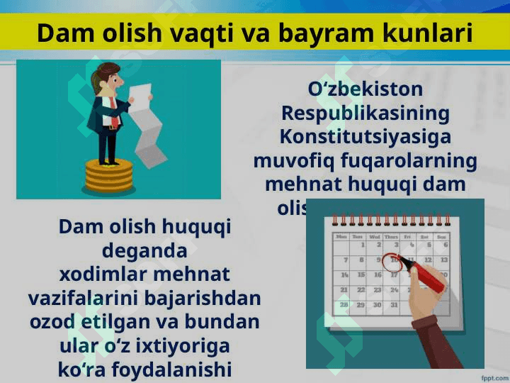 Ish vaqti va dam olish vaqti.Mehnat shartnomasini òzgartirish va bekor qilish 4