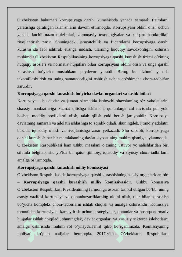 O‘zbekistonda korrupsiyaga qarshi kurashish mexanizmlari 7