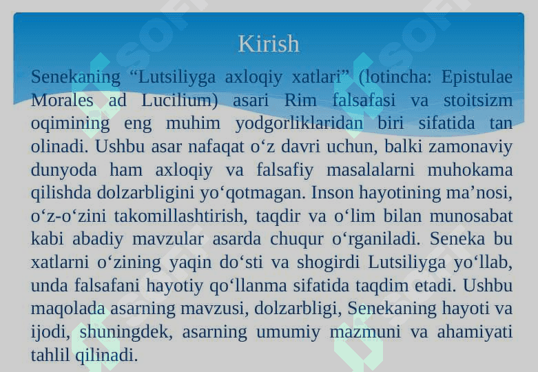 Senekaning “Lutsiliyga axloqiy xatlari” asari 3