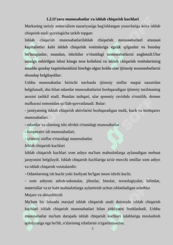 ISHLAB CHIQARUVCHI KUCHLAR VA ISHLAB CHIQARISH MUNOSABATLARI, ULAR O’RTASIDAGI MUNOSABATLAR 6