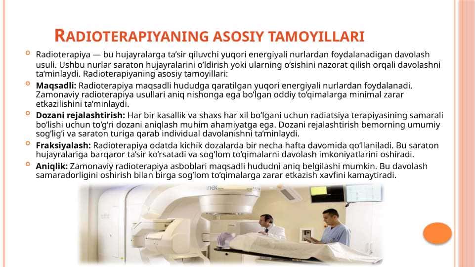 O'sma kasaliklarini davolashda radioterapiya usullari.Nurlanishga qarshi organizimning biologik kurashi