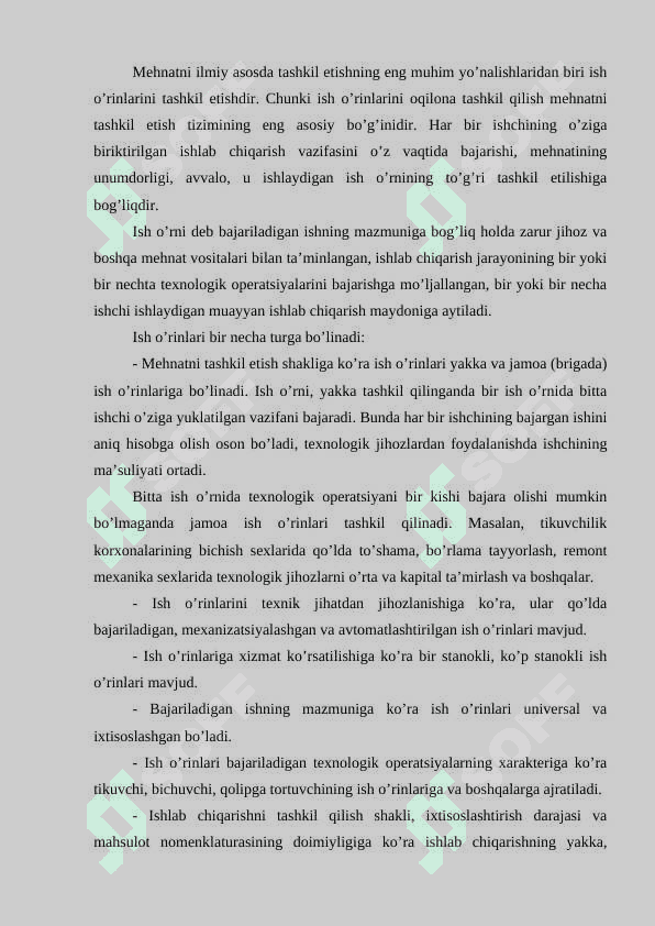Ish о‘rnini tashkillashtirishning talablari 2