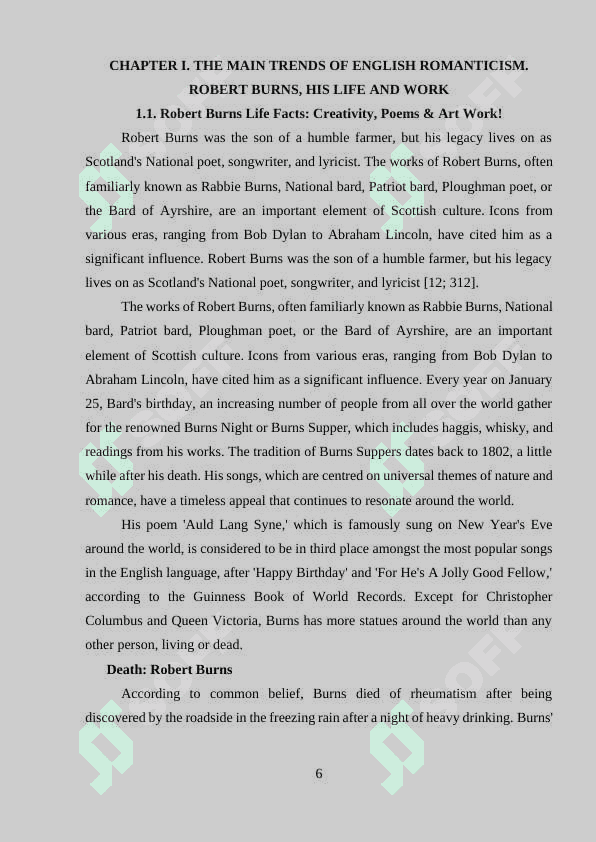 THE MAIN TRENDS OF ENGLISH ROMANTICISM. ROBERT BURNS, HIS LIFE AND WORK 6