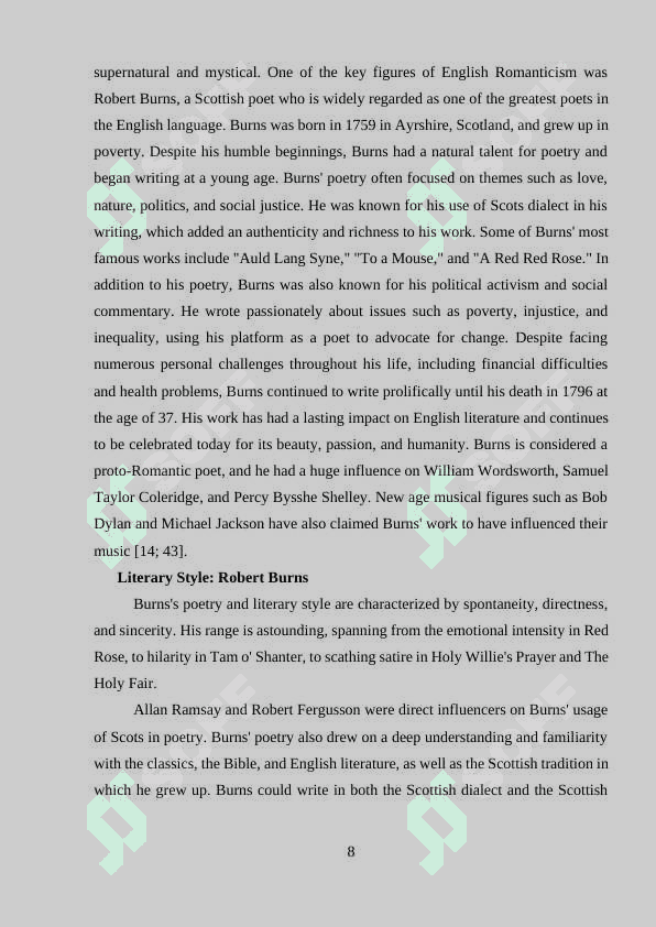 THE MAIN TRENDS OF ENGLISH ROMANTICISM. ROBERT BURNS, HIS LIFE AND WORK 8