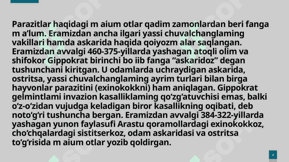 Parazitologiya fanining qisqacha rivojlanish tarixi 4