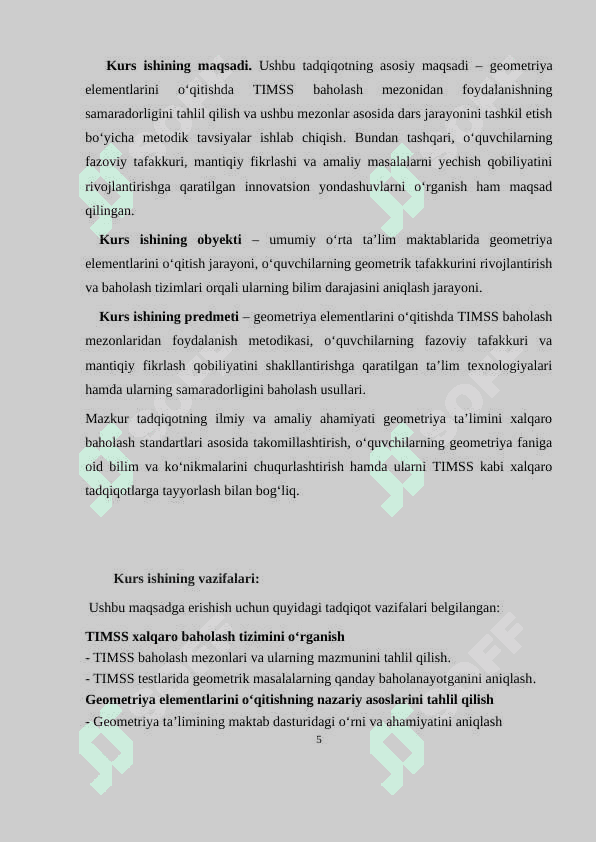 Geometriya elementlarini oʻrgatishda TIMSS baholash mezonidan foydalanish. 5