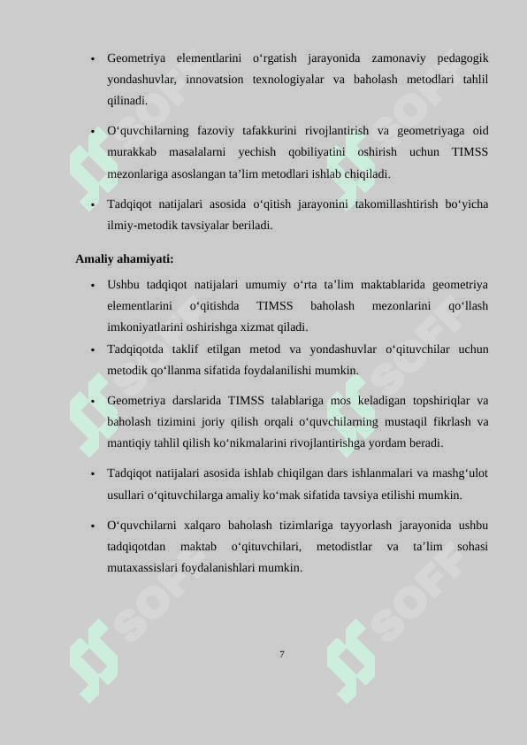 Geometriya elementlarini oʻrgatishda TIMSS baholash mezonidan foydalanish. 7