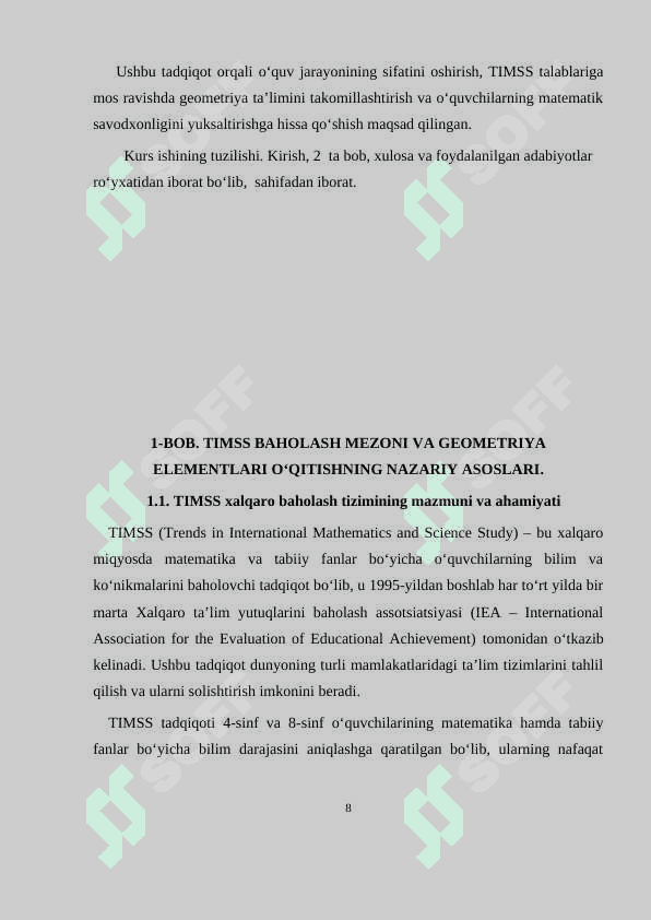 Geometriya elementlarini oʻrgatishda TIMSS baholash mezonidan foydalanish. 8