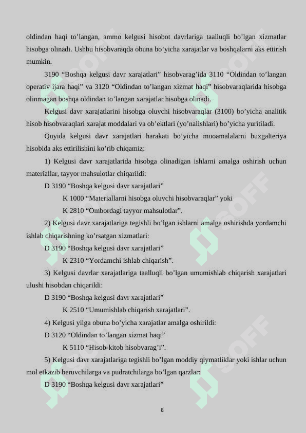 Kelgusi davr xarajatlari xisobi 8