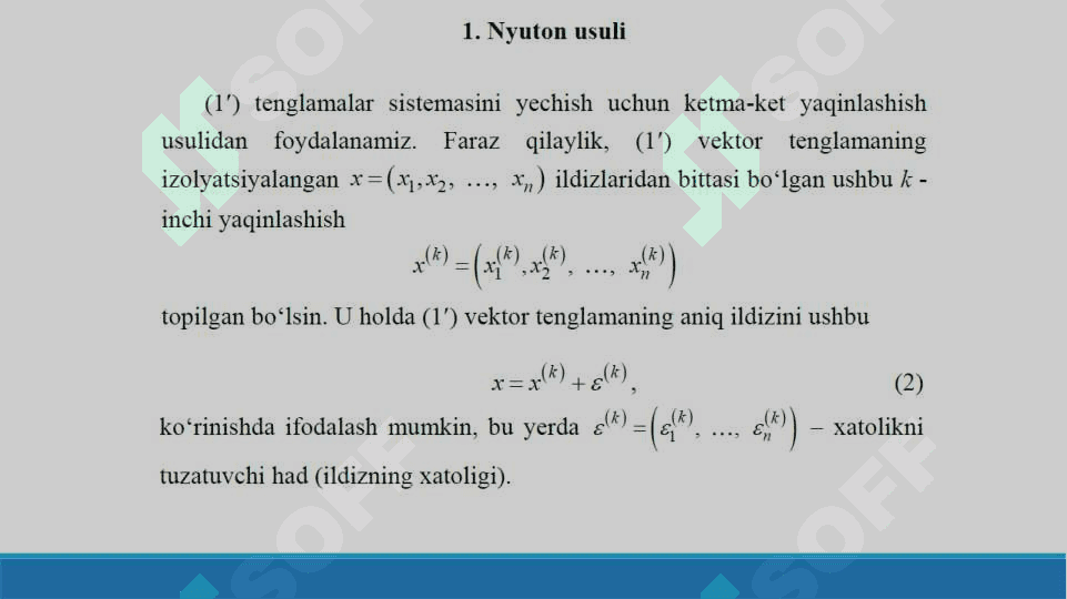 Chiziqsiz tenglamalar sistemasini yechishning iteratsion usullari | Sonli usullar 4