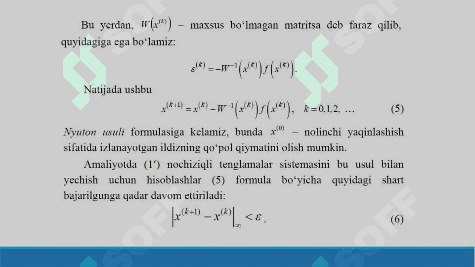 Chiziqsiz tenglamalar sistemasini yechishning iteratsion usullari | Sonli usullar 7