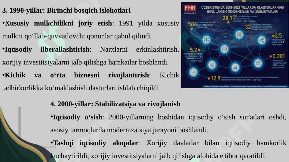 Iqtisodiy islohotlar, xususiy mulkchilikning shakllanishi. О‘zbekistonda bozor munosabatlarining rivojlanishi 4