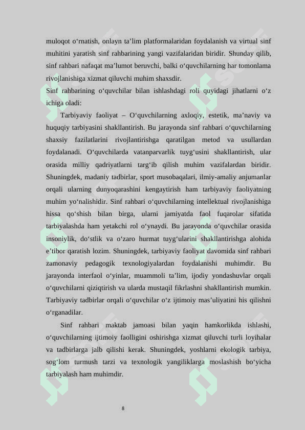 Sinf rahbarining o‘quvchilar jamoasi bilan ishlash usullari 8