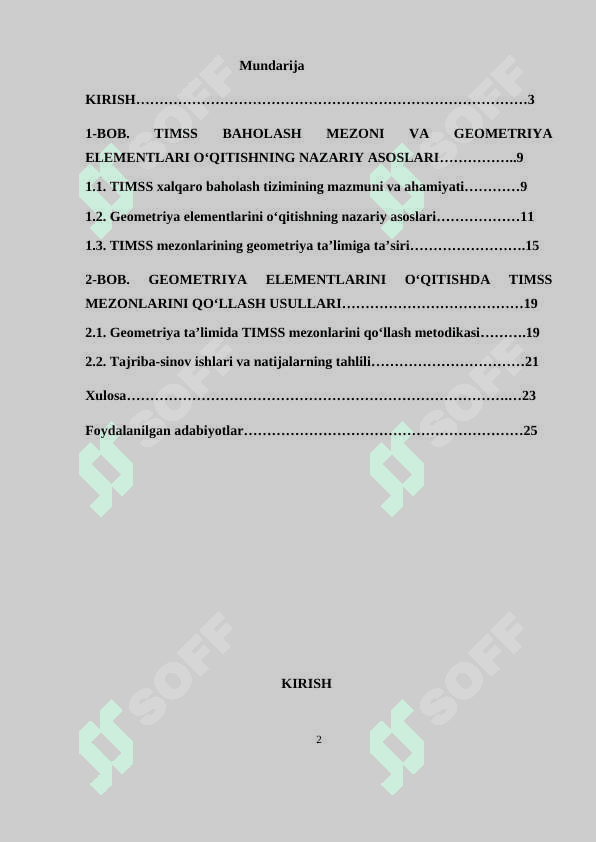 Geometriya elementlarini oʻrgatishda TIMSS baholash mezonidan foydalanish. 2