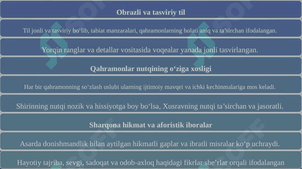 Xusrav va Shirin asarining uslubi, til xususiyatlari 8