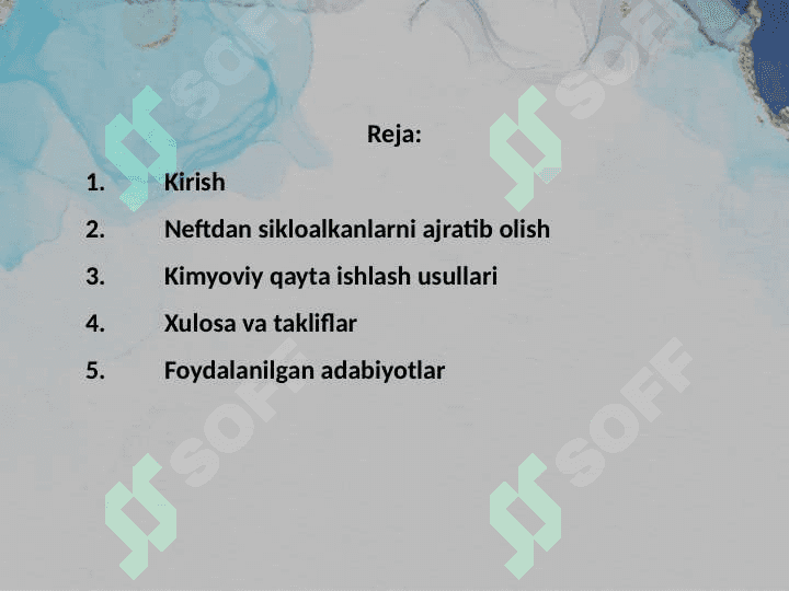 Neft tarkibidagi sikloalkanlarni olish usullari. 2