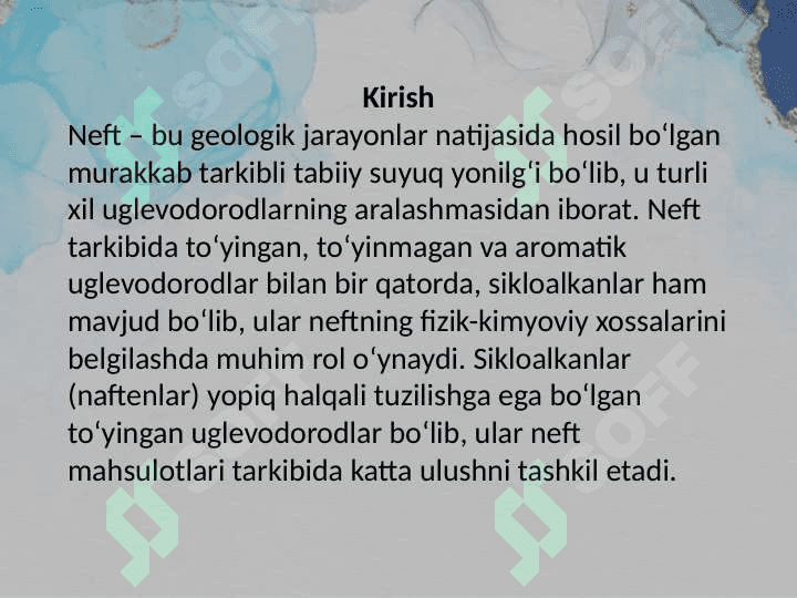 Neft tarkibidagi sikloalkanlarni olish usullari. 3