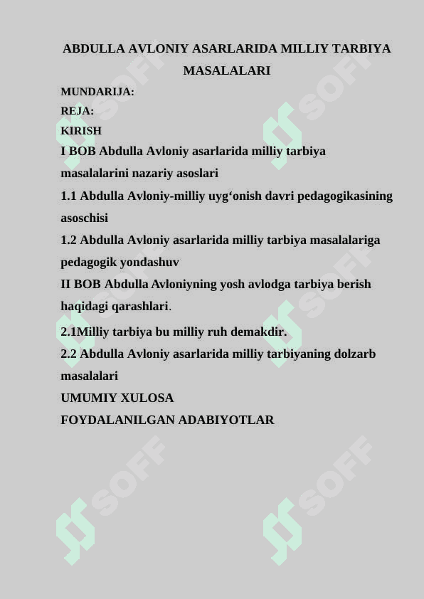 ABDULLA AVLONIY ASARLARIDA MILLIY TARBIYA MASALALARI. Kurs ishi 3