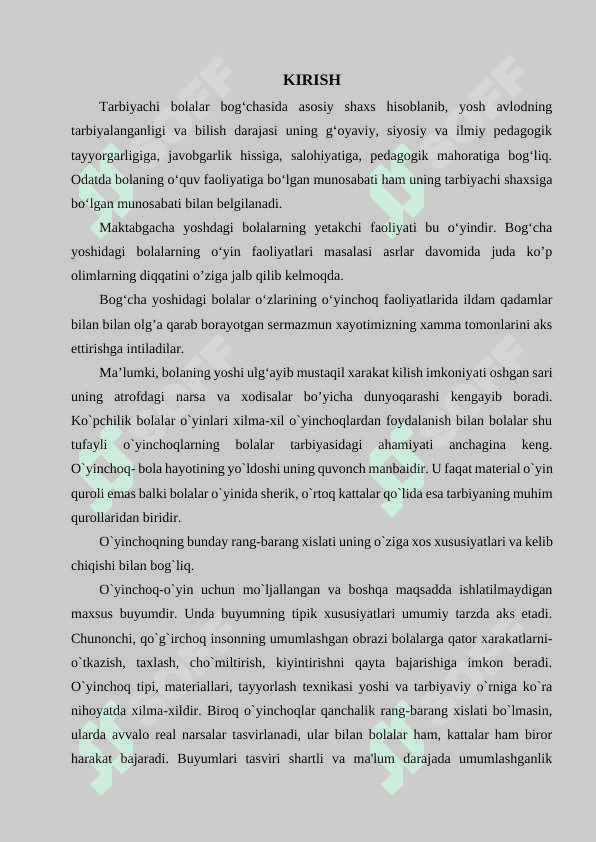 BOLA TARBIYASIDA O‘YINCHOQNING AHAMIYATI. Kurs ishi 4