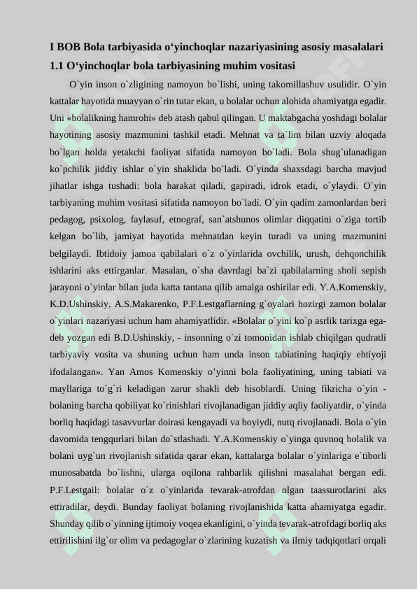 BOLA TARBIYASIDA O‘YINCHOQNING AHAMIYATI. Kurs ishi 6