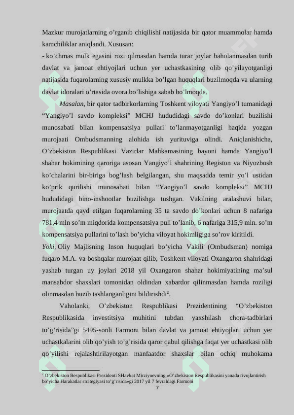 Yangi tahrirdagi O’zbekiston Respublikasi konstitutsiyada xususiy mulkning daxlsizligi va davlat 7