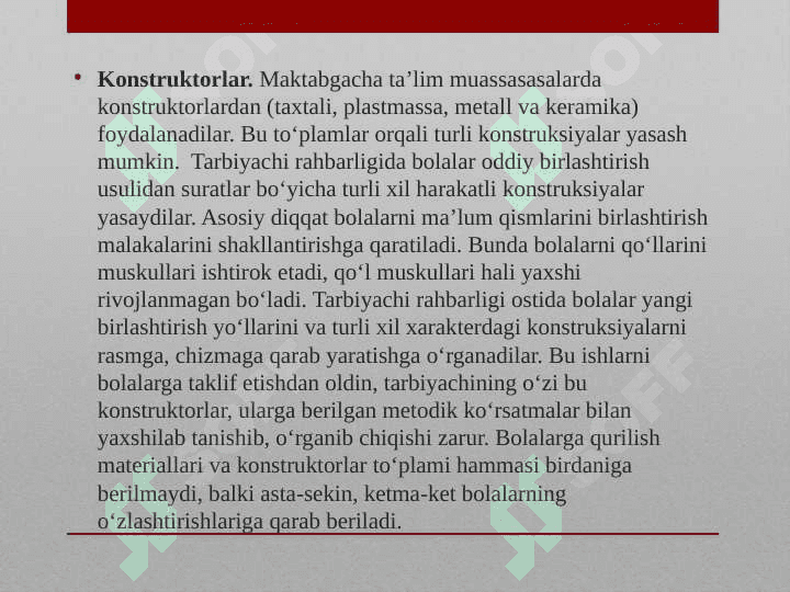 Maktabgacha  ta'lim muassasasida bolalarni qurish-yasashga o'rgatish. 8