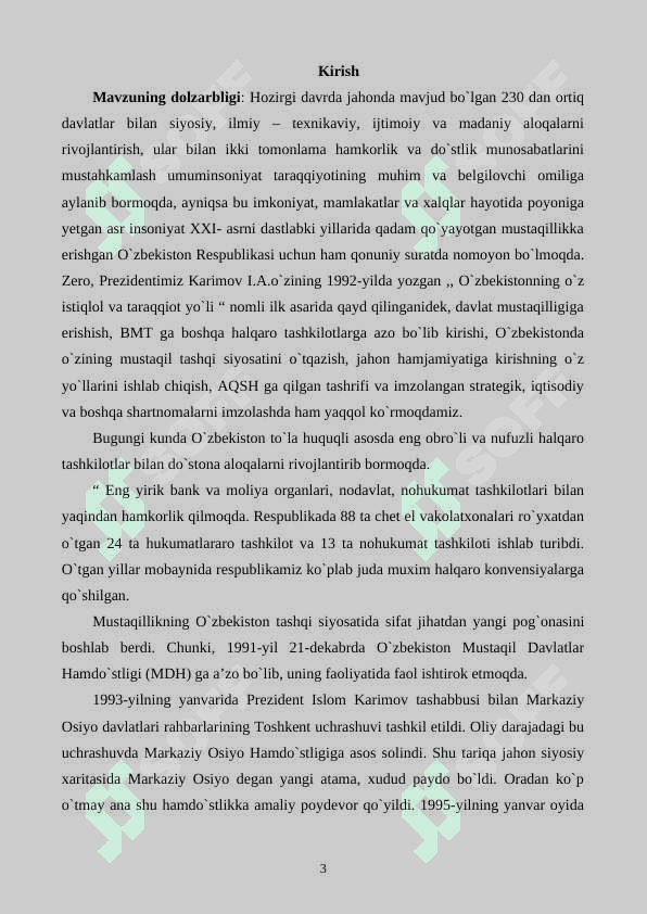 Mustaqil O’zbekistonning Markaziy Osiyo davlatlari bilan hamkorligi 3