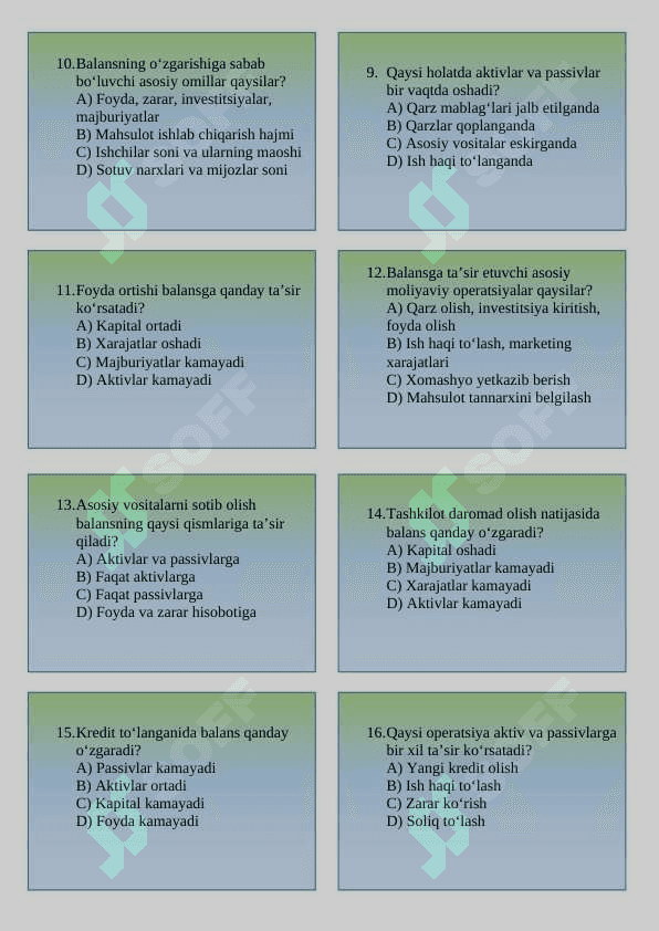 Buxgalterya balansida sodir bo'ladigin o'zgarishlar 2
