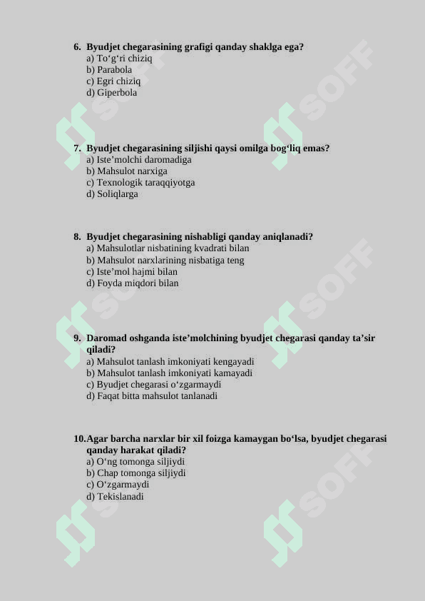 Byudjet chegarasi va uning o‘zgarishi test 2