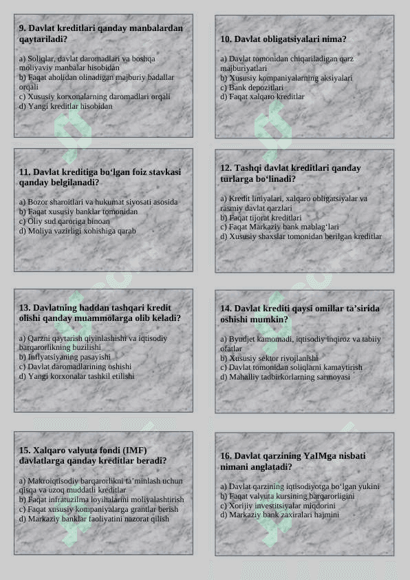 Davlat krediti test tiladan 2