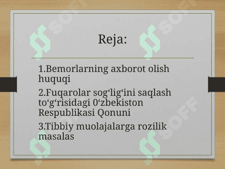 TIBBIY MUOLAJALARGA ROZILIK MASALASI 2