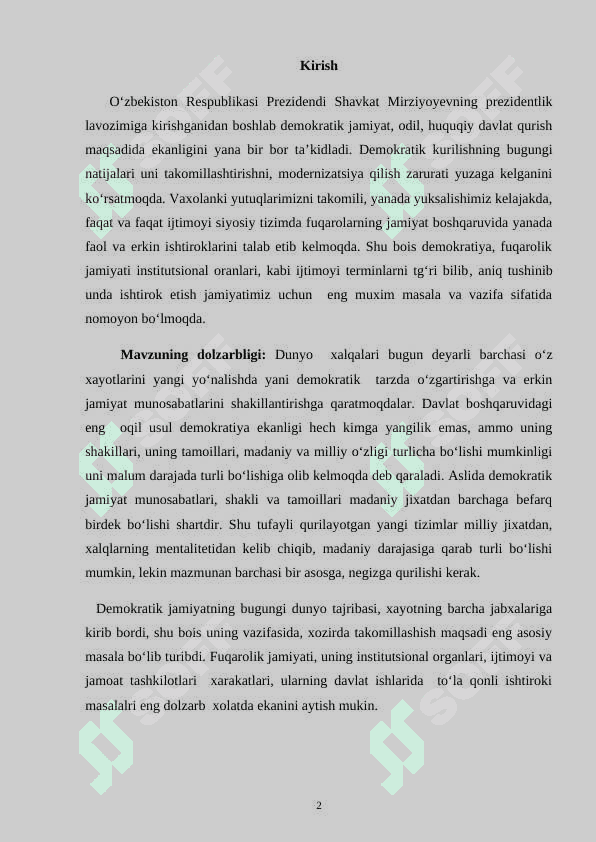 O’zbekistonda qurilayotgan fuqarolik jamiyati va o’ziga xos hususiyatlari 2