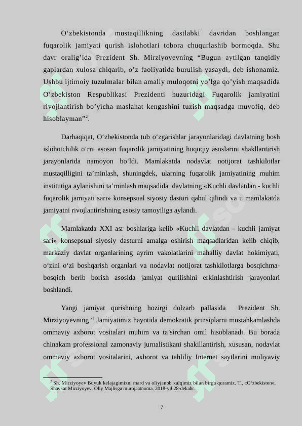 O’zbekistonda qurilayotgan fuqarolik jamiyati va o’ziga xos hususiyatlari 7