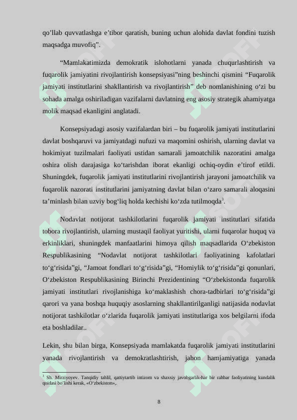 O’zbekistonda qurilayotgan fuqarolik jamiyati va o’ziga xos hususiyatlari 8