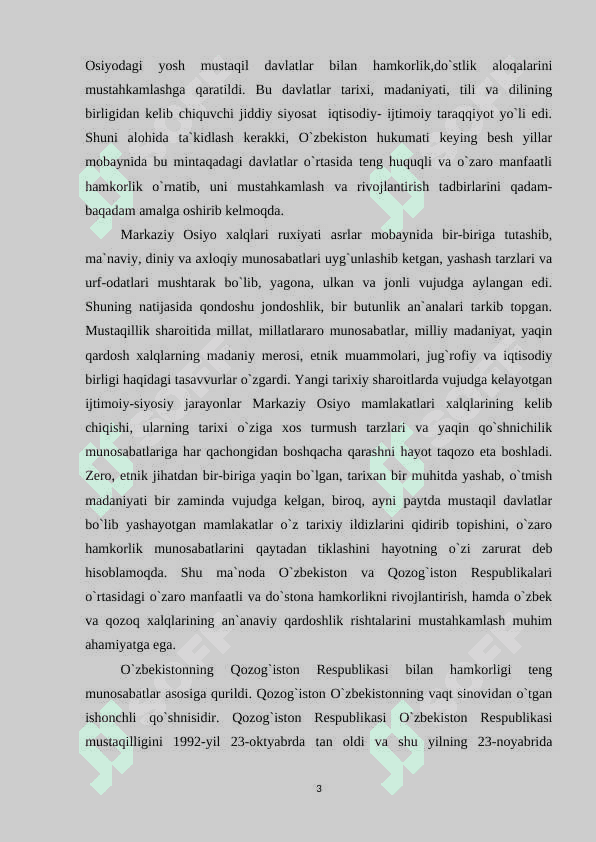 O‘zbekiston  va Qozog‘iston Respublikalarining siyosiy, iqtisodiy va madaniy 3