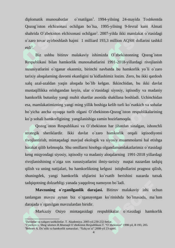 O‘zbekiston  va Qozog‘iston Respublikalarining siyosiy, iqtisodiy va madaniy 4
