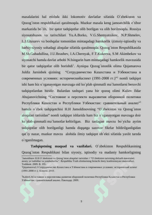 O‘zbekiston  va Qozog‘iston Respublikalarining siyosiy, iqtisodiy va madaniy 5