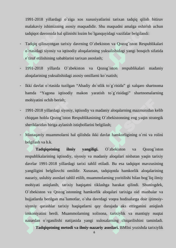 O‘zbekiston  va Qozog‘iston Respublikalarining siyosiy, iqtisodiy va madaniy 6