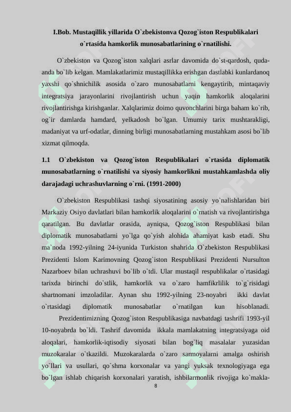 O‘zbekiston  va Qozog‘iston Respublikalarining siyosiy, iqtisodiy va madaniy 8
