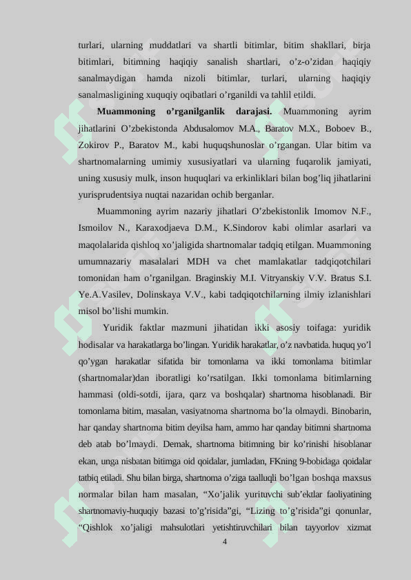 Fuqarolik huquqida bitim va shartnomalarning umumiy xususiyatlari 4