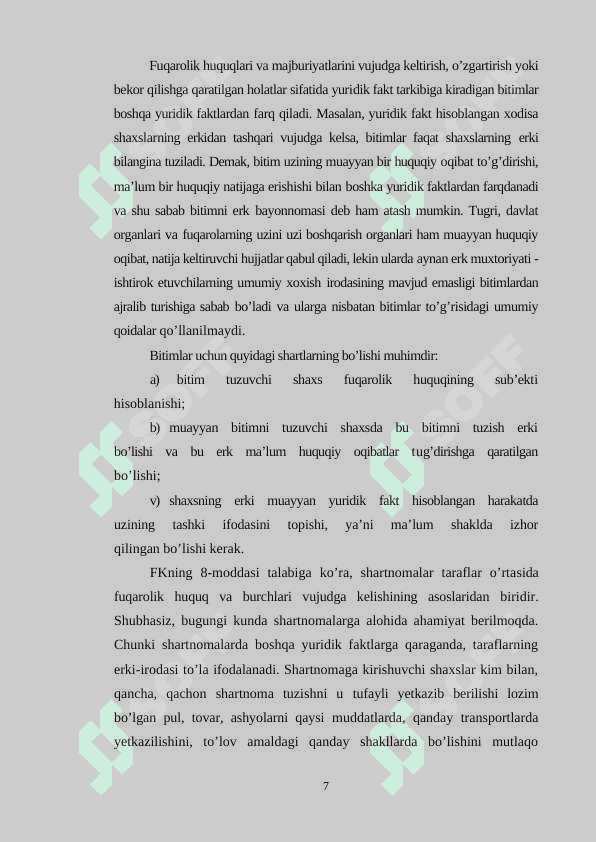 Fuqarolik huquqida bitim va shartnomalarning umumiy xususiyatlari 7