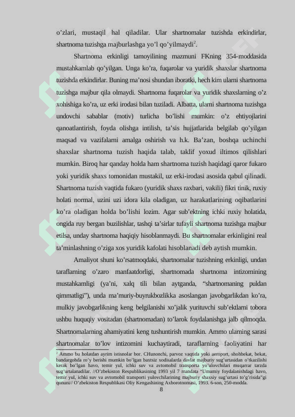 Fuqarolik huquqida bitim va shartnomalarning umumiy xususiyatlari 8
