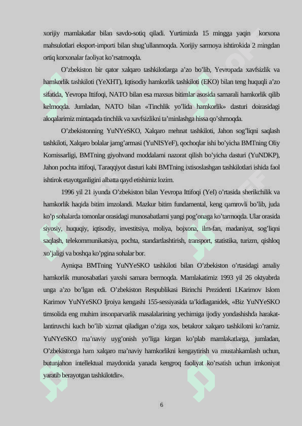 O'zbekiston Respublikasi tashqi siyosatida xalqaro tashkilotlarning o’rni 4