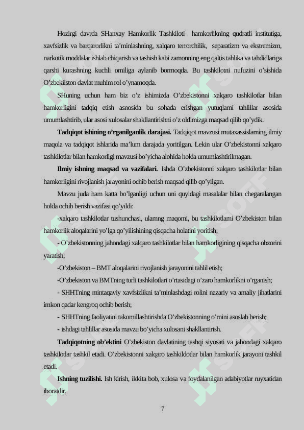 O'zbekiston Respublikasi tashqi siyosatida xalqaro tashkilotlarning o’rni 5