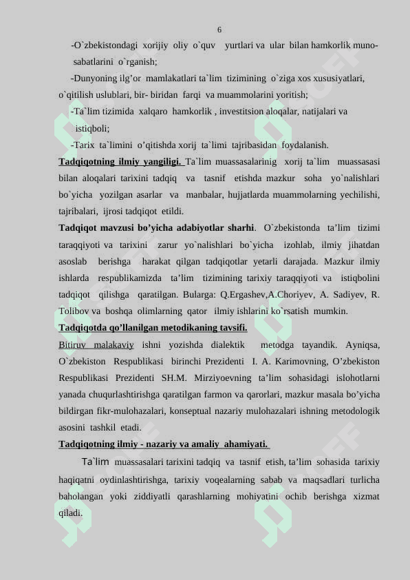 O'zbekiston Respublikasining ta’lim sohasidagi hamkorligi. (1991-2017) 6