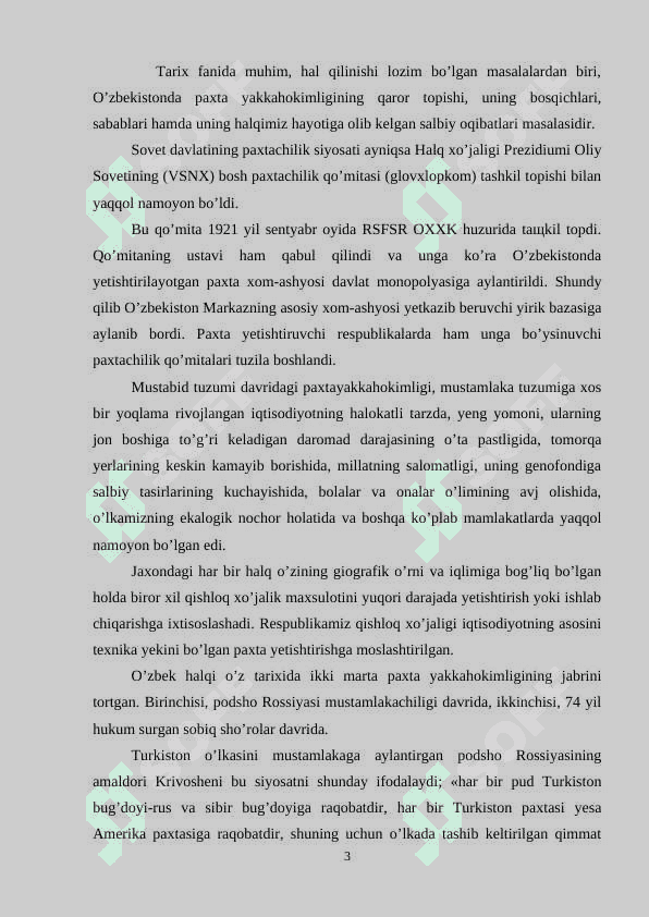 XX asrning 60-70 yillarida O’zbekistonda paxta  yakkahokimligining kuchayishi va uning  salbiy oqibatlari 3