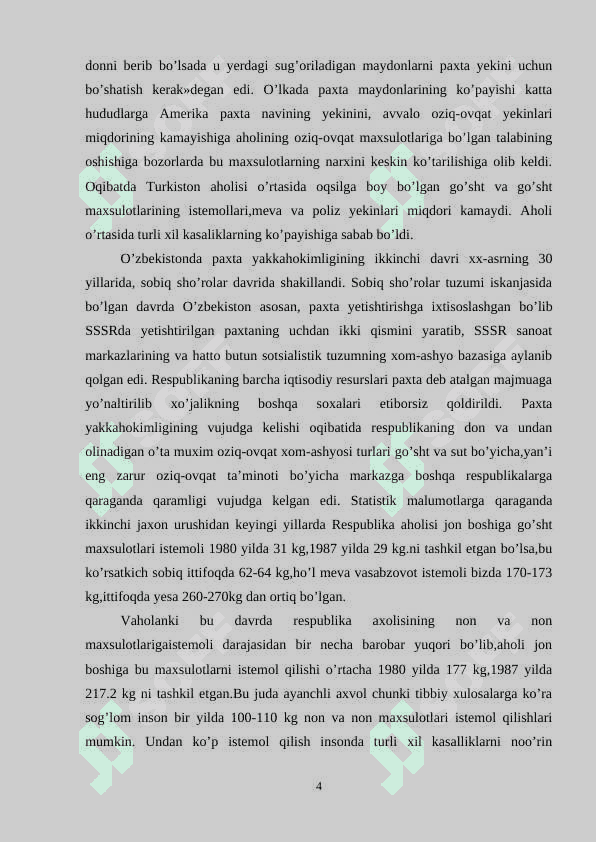XX asrning 60-70 yillarida O’zbekistonda paxta  yakkahokimligining kuchayishi va uning  salbiy oqibatlari 4