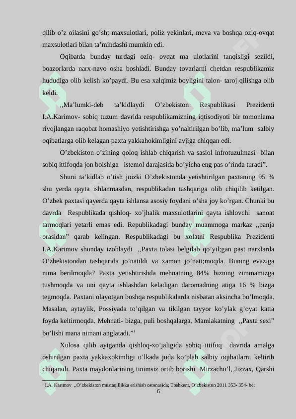 XX asrning 60-70 yillarida O’zbekistonda paxta  yakkahokimligining kuchayishi va uning  salbiy oqibatlari 6