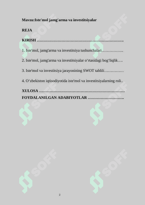 Iste'mol jamg'arma va investitsiyalar 2